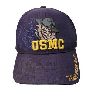 USMC Bulldog I Can't Hear You Strapback Hat Purple OSFA Embroidered